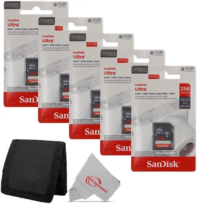 Main image of 5x SanDisk Ultra 256GB UHS-I 100MB/s Class 10 SDXC Memory Card + Card Wallet