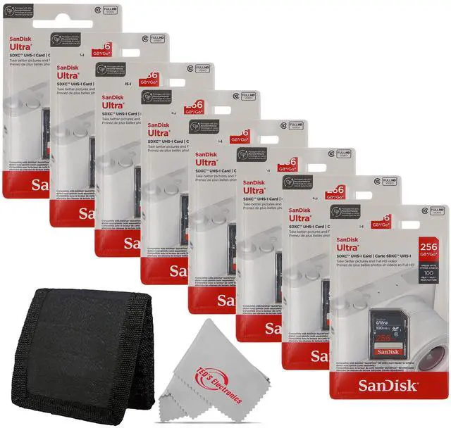 Main image of 8x SanDisk Ultra 256GB UHS-I 100MB/s Class 10 SDXC Memory Card + Card Wallet