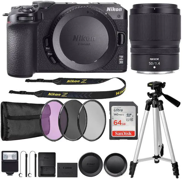 Main image of Nikon Z 30 Mirrorless Camera (Black) with NIKKOR Z 50mm f/1.4 Lens Complete Bundle Kit