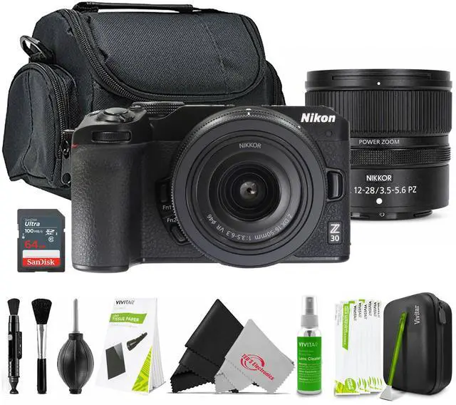 Main image of Nikon Z30 Mirrorless Camera with DX 16-50mm Lens and DX 12-28mm f/3.5-5.6 PZ VR Lens Accessory Bundle