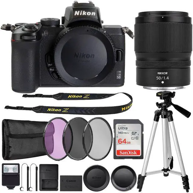 Main image of Nikon Z50 Mirrorless Digital Camera with NIKKOR Z 50mm f/1.4 Lens Accessories Bundle