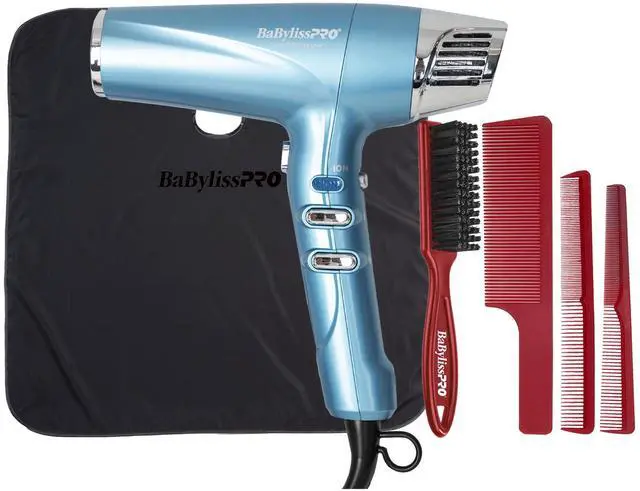 Main image of BaByliss Pro Nano Titanium High-Speed Dual Ionic Hair Dryer BNT9100 (Blue) Barber Accessory Bundle
