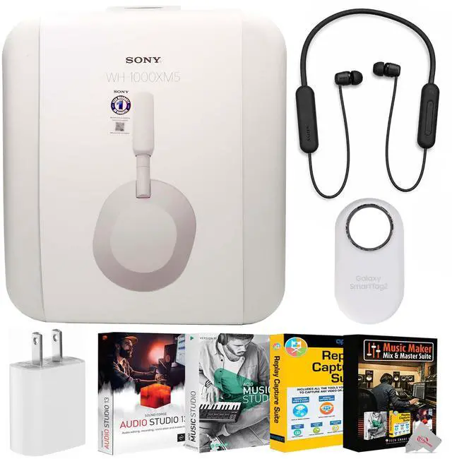 Main image of Sony WH-1000XM5 Noise-Canceling Wireless Over-Ear Headphones (Silver) Audio Bundle