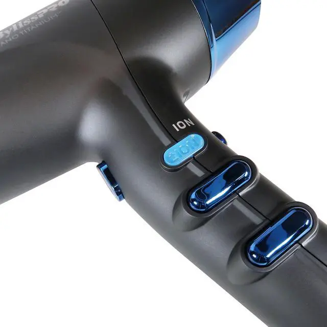 Alt view image 4 of 7 - BaByliss Pro Limited-Edition Nano Titanium Professional High-Speed Dual Ionic Dryer Black & Blue BNTMB9100 + Porcelain Ceramic Limited Edition Straightening Iron 1" and Spring Curling Iron 1¼" Styling