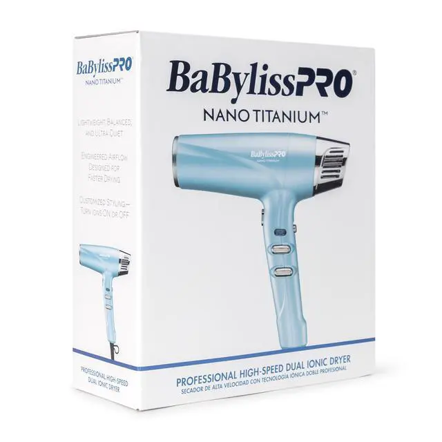 Alt view image 5 of 7 - BaByliss Pro Nano Titanium High-Speed Dual Ionic Hair Dryer BNT9100 (Blue) with 1" Full-Size & 1" Compact Ultra-Thin Flat Iron Prepack BNTPP84