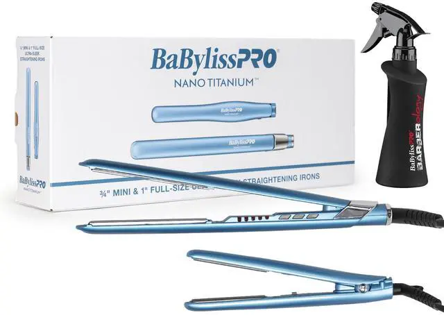Main image of BaByliss Pro Nano Titanium 1" Ultra-Sleek Flat Iron & 3/4" Ultra-Sleek Straightener Prepack BNTPP93 with 10oz Spray Bottle