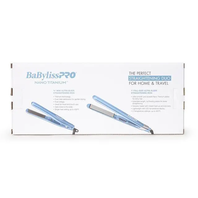 Alt view image 4 of 5 - BaByliss Pro Nano Titanium 1" Ultra-Sleek Flat Iron & 3/4" Ultra-Sleek Straightener Prepack BNTPP93 with 10oz Spray Bottle