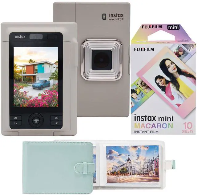 Main image of FUJIFILM instax mini LiPlay+ Hybrid Instant Camera - Sand Beige with Instant Film (Macaron, 10 Exp) and Photo Album