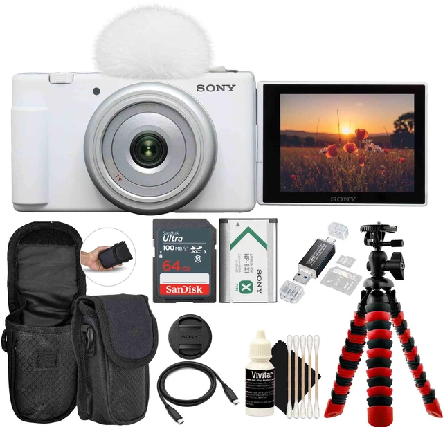 Main image of Sony ZV-1F Vlogging Camera for Content Creators and Vloggers (White) with All You Need Accessory Bundle