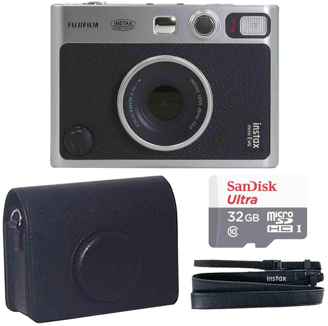 Main image of FUJIFILM INSTAX MINI EVO Hybrid Instant Camera (Black) with 32GB Ultra UHS-I microSDHC Card and Camere Case