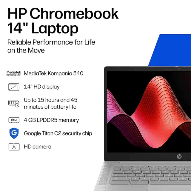Alt view image 3 of 7 - HP 14" Chromebook HD Laptop - MediaTek Kompanio 540 - 4GB Memory, 64GB eMMC (Modern Gray)