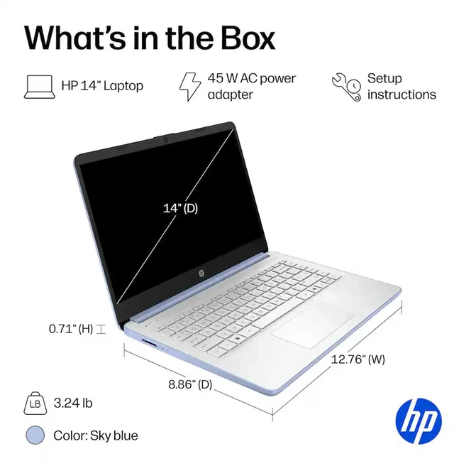 Alt view image 4 of 7 - HP 14" Laptop - Intel N150 Processor - 4GB Memory, 128GB Storage (Sky Blue) 14-dq6102dx