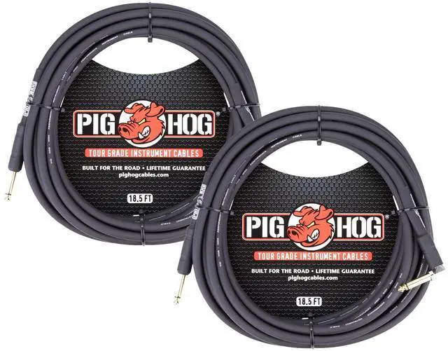 Alt view image 3 of 3 - PigHog Cables Tour Grade 18.5ft 1/4"-1/4" Cables - Straight to Right Angle- 2 Count