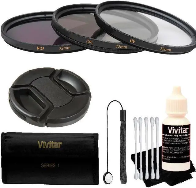 Main image of Vivitar 3Pc UV/CPL/ND8 72mm Filter Kit + Accessory Kit for All 72mm Lenses