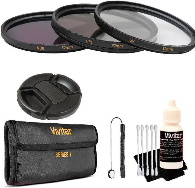 Main image of Vivitar 3Pc UV/CPL/ND8 52mm Filter Kit + Accessory Kit for All 52mm Lenses