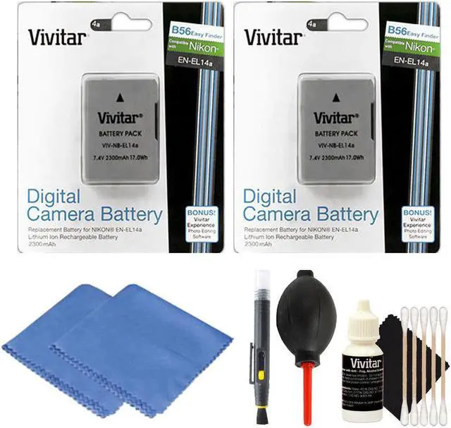 Main image of Replacement Battery for EN-EL14 Battery (2x) with Cleaning Kit