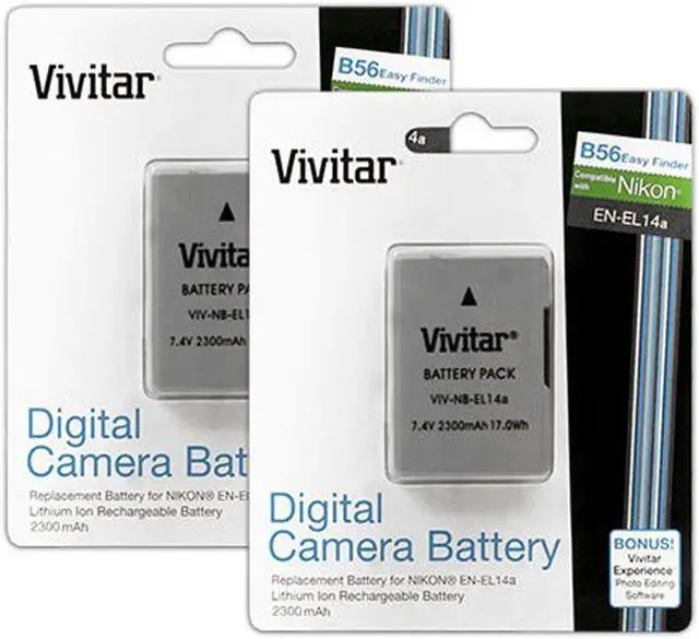 Alt view image 2 of 12 - Replacement Battery for EN-EL14 Battery (2x) with Cleaning Kit