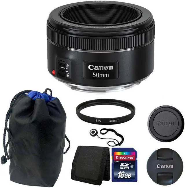Main image of Canon EF 50mm f/1.8 STM Lens + 49mm UV Filter + Lens Pouch + 16GB Memory Card + Wallet + Cap Holder