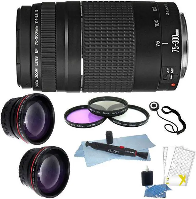 Main image of Canon 75-300mm Lens + 58mm Telephoto and Wide Angle Kens+Filter Kit+Lens Pen+CleaningKit+Lens Cap Holder