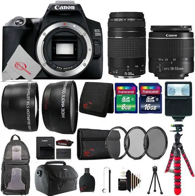 Main image of Canon EOS 250D Rebel SL3 24.1MP DSLR Camera with 18-55mm and 75-300mm Lens 24GB Accessory Kit