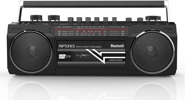 Alt view image 2 of 9 - riptunes cassette boombox, retro blueooth boombox, cassette player and recorder, am/fm/sw1sw2 radio4band radio, usb, sd, and aux in, black