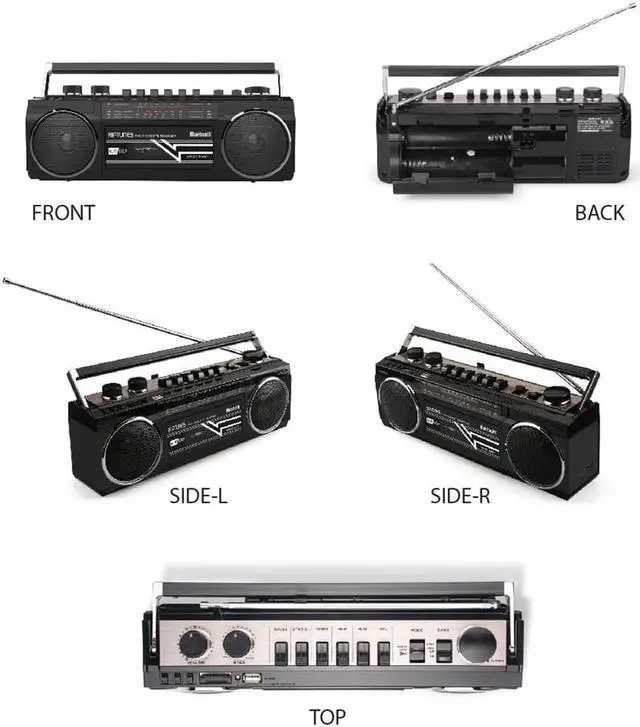 Alt view image 6 of 9 - riptunes cassette boombox, retro blueooth boombox, cassette player and recorder, am/fm/sw1sw2 radio4band radio, usb, sd, and aux in, black