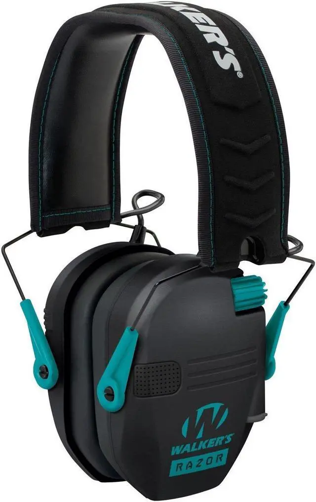 Alt view image 2 of 4 - Walker's Razor Slim Electronic Muff (Black/Teal) with Hearing Protection Case