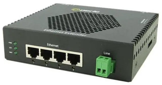 Main image of Perle 06003790 eX-4S1110-TB-XT - Gigabit Industrial Temperature Ethernet Extender - 4 port 10/100/1000Base-T (RJ-45) . 2-pin Ter