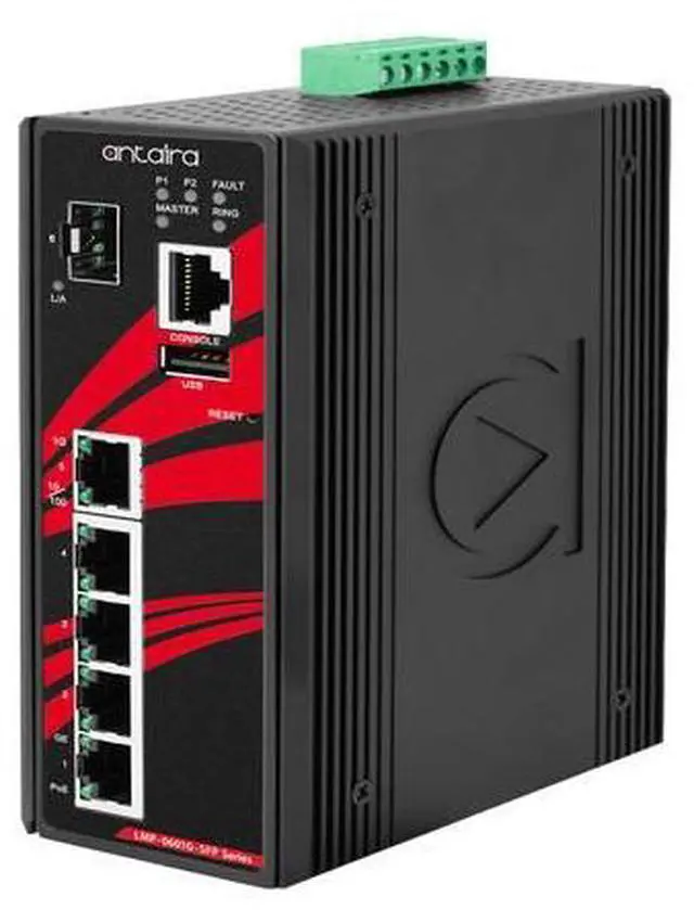 Main image of Antaira LMP-0601G-SFP-24-T-V2 - 6-Port Industrial Gigabit PoE+ Light Layer 3 Managed Ethernet Switch, w/4*10/100/1000Tx (30W/Por
