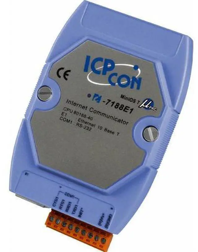 Main image of ICP DAS I-7188E1 - 1 Serial Port to Ethernet Converter / Intelligent Controller with 40 Mhz CPU. MiniOS7 Operating System