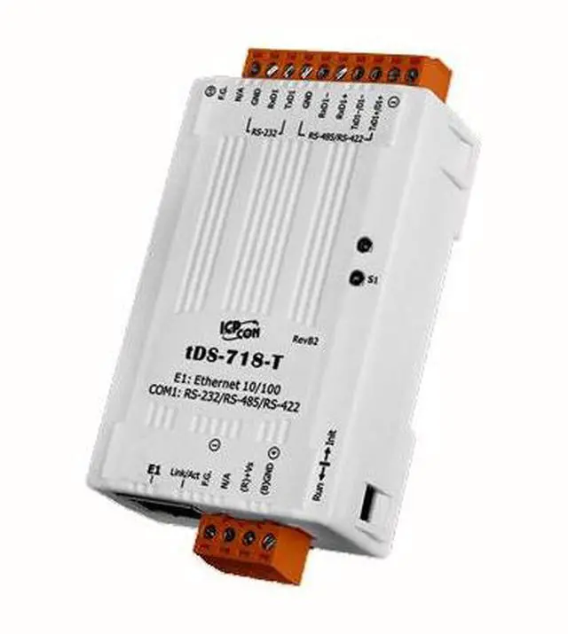 Main image of ICP DAS tDS-718-T - Serial to Ethernet Device Server, 1 RS 232/422/485 port (10-pin Terminal Block)