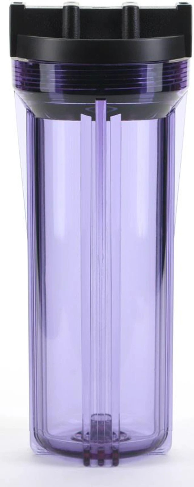 Main image of Hydronix HF3-10CLBK14, 10" Clear Housing with Black Rib Cap For RO & Filtration Systems, 1/4" Ports