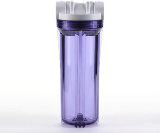 Main image of Hydronix HF3-10CLWH12, 10" Clear Housing with White Rib Cap For RO & Filtration Systems, 1/2" Ports