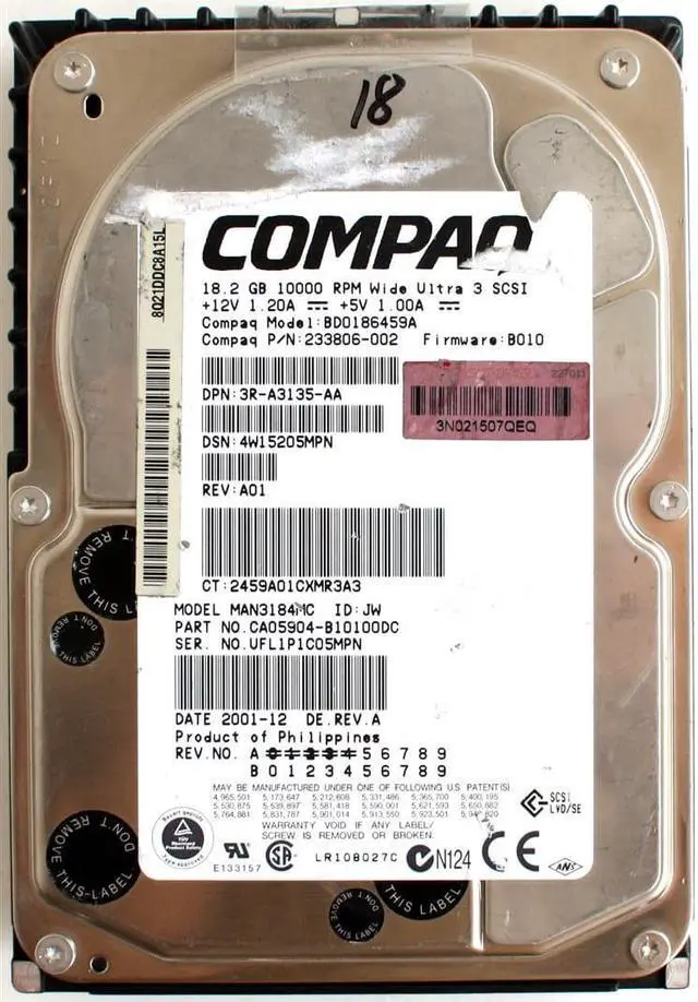 Main image of 18.2GB 10K WU3 SCSI,BD0186459A,FW B010,MAN3184MC,CA05904-B10100DC