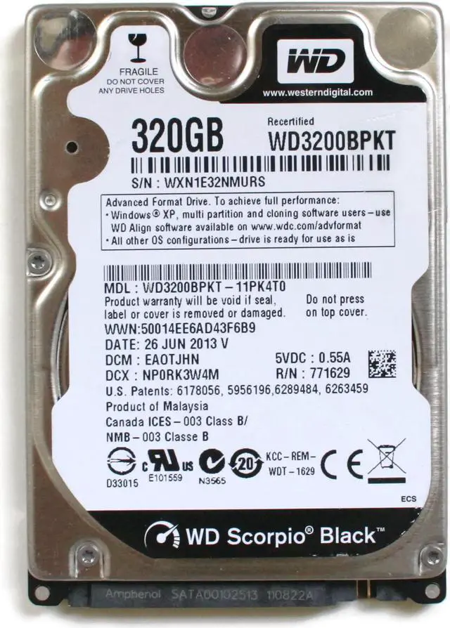 Main image of WD SCORPIO BLACK 320GB 2.5\'\' HDD, 26JUN2013 V, DCM: EAOTJHN