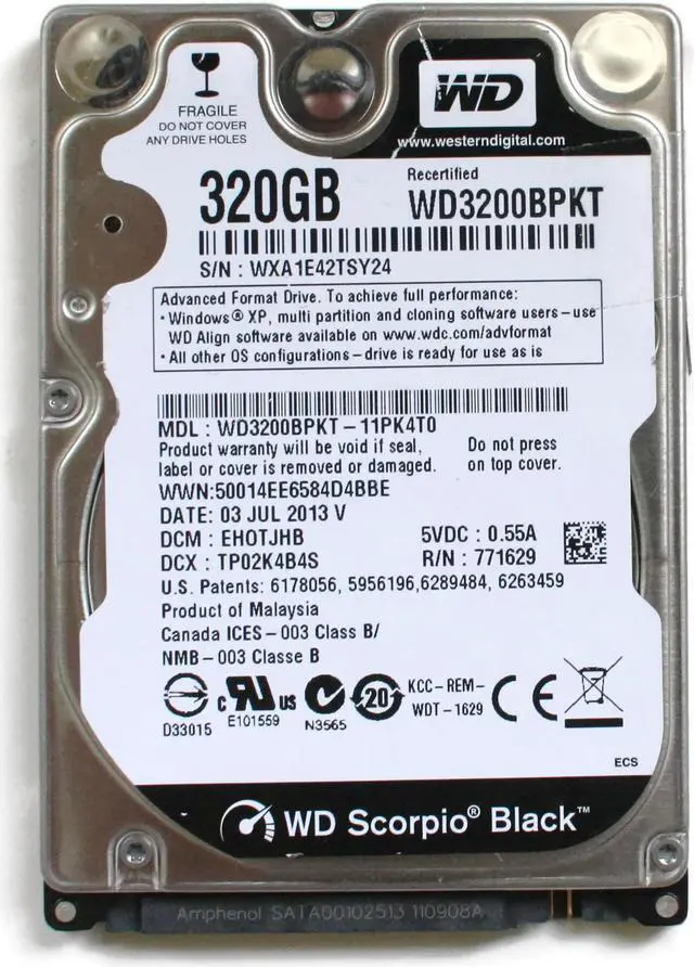 Main image of WD BLACK 320GB 2.5\'\' HDD WD3200BPKT, 18JUL2013 R, DCM: EHOTJHB