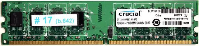 Main image of MEMORY 1GB 240-PIN DIMM 128MX64 DDR2 CT12864AA667.M16FG