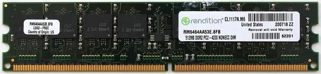 Main image of MEMORY RM6464AA53E.8FB 512MB DDR2 PC2-4200 NONECC DIMM