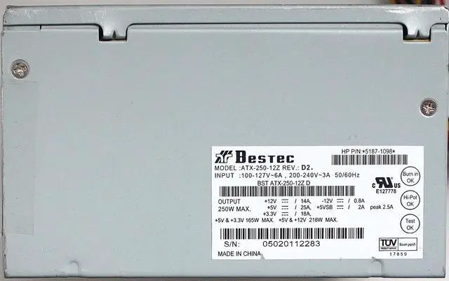 Main image of PWR SUPPLY 250W, ATX, REV D2, HP P/N: 5187-1098