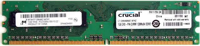 Main image of MEMORY 1GB 240P DIMM 128MX64 DDR2 PC2-5300 CT12864AA667.8FHZ