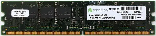 Main image of MEMORY RM6464AA53E.8FB 512MB DDR2 PC2-4200 NONECC DIMM