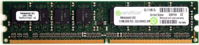 Main image of MEMORY RM6464AA667.8FD 512MB DDR2 PC2-5300 NONECC DIMM