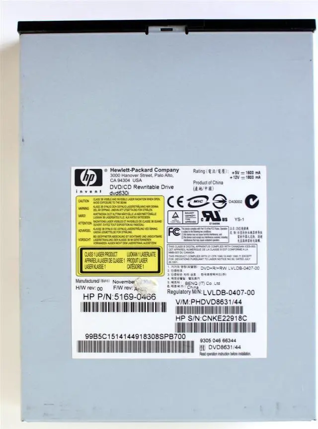 Main image of HP DVD/CD REWRITABLE DRIVE P/N: 5169-0466, dvd630i (BLACK)