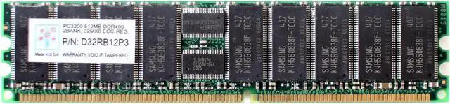 Main image of MEMORY PC3200 512MB DDR400 2BANK, 32MX8 ECC,REG. P/N: D32RB12P3
