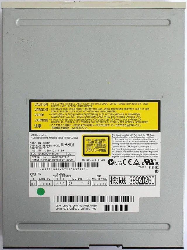 Main image of DVD ROM READER, A3DDV-5800A, NOV 2000, DP/N 0787JN
