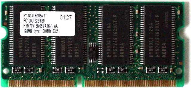 Main image of LAPTOP MEMORY, HYM71V16M655 AT6-P AA, PC100U-222-620, 128MB SYNC 100MHz CL2