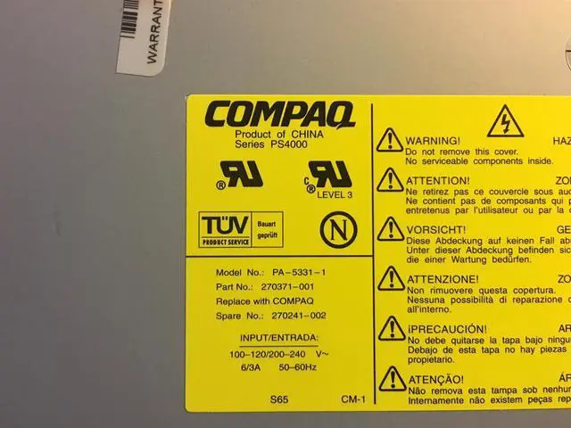 Main image of COMPAQ 325 WATT POWER SUPPLY  270241-001, PS4000,REV :05