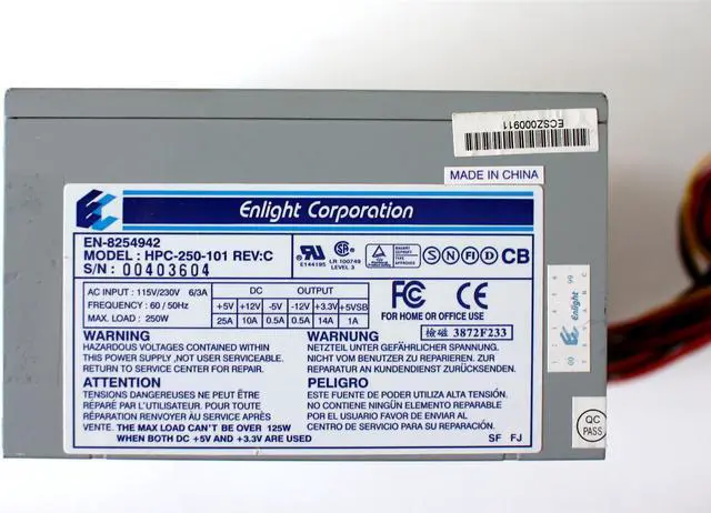 Main image of PWR SUPPLY, 250W, EN-8254942, HPC-250-101 REV C