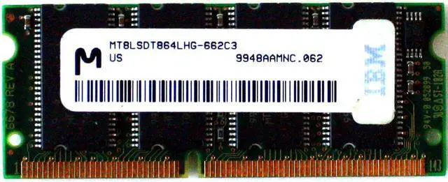 Main image of LAPTOP MEMORY, MT8LSDT864LHG-662C3 9948AAMNC.062, FRU: 20L0242 64MB, 66MHz (8MX64) 3.3V S N, 20L0241