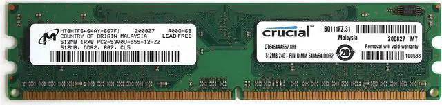 Main image of MEMORY 512MB,DDR2,667,CL5, PC2-5300 240P CT6464AA667.8FF